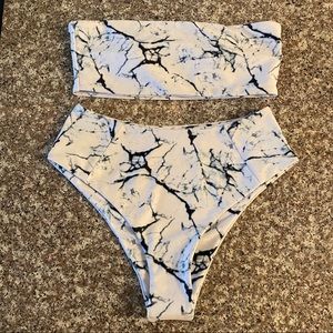 Zaful Bandeau High-Waisted Bikini (Marble)